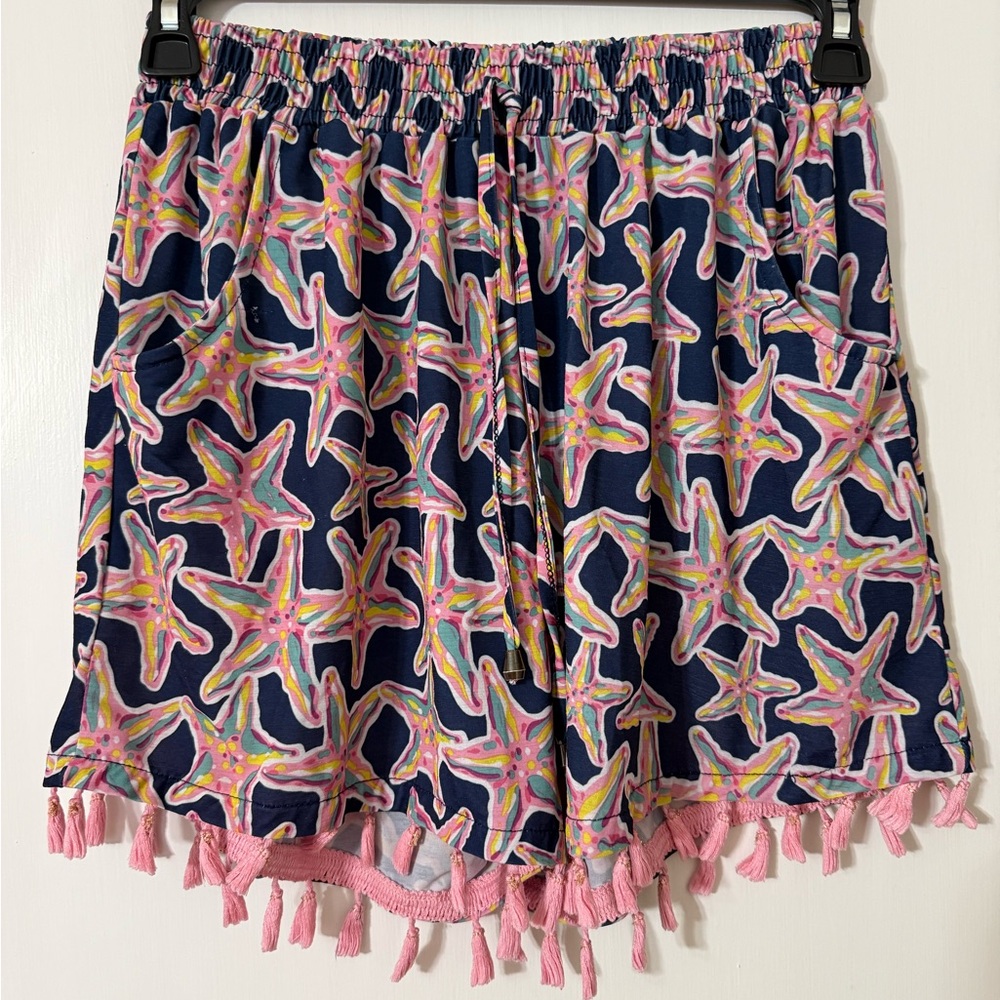 Colorful Starfish Print Shorts with Tassels